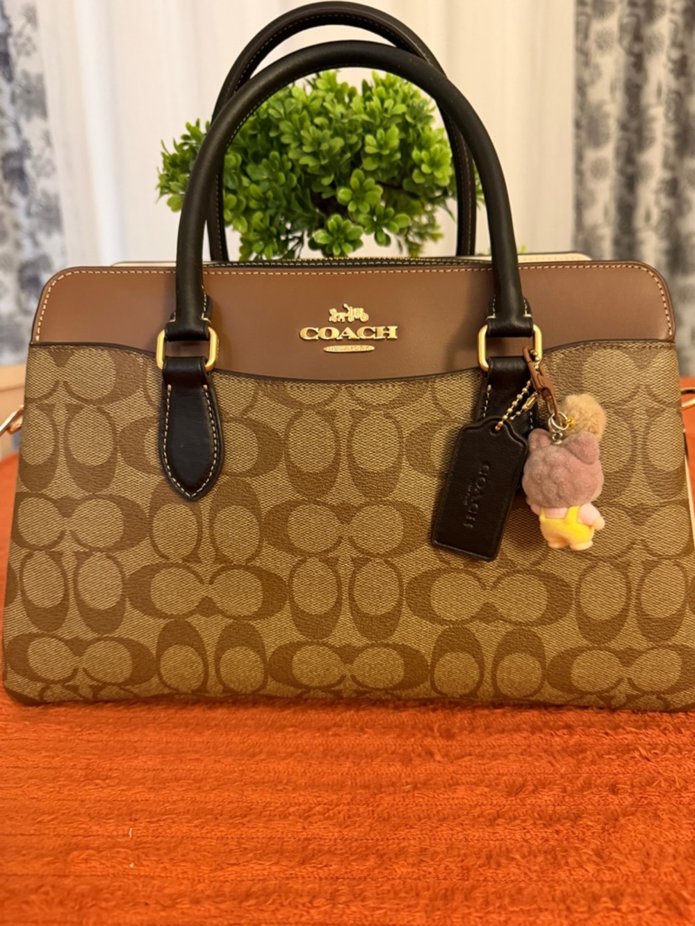 Coach Brown Signature Canvas Satchel with Black Trim - Picture 13 of 16